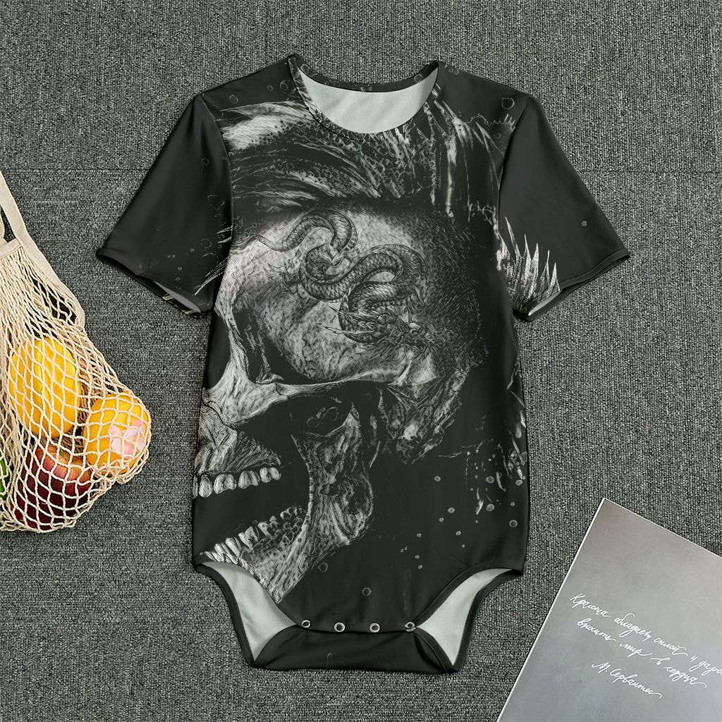 Monochrome Punk Skull Print Men's Bodysuit