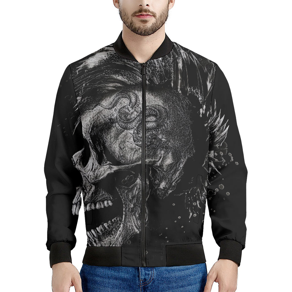 Monochrome Punk Skull Print Men's Bomber Jacket