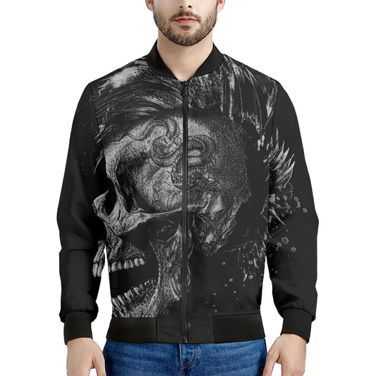 Monochrome Punk Skull Print Men's Bomber Jacket