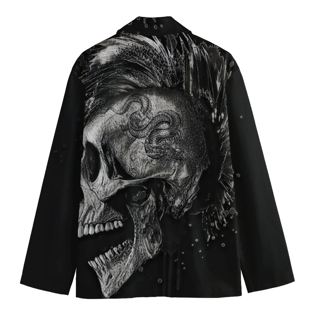 Monochrome Punk Skull Print Men's Cotton Blazer