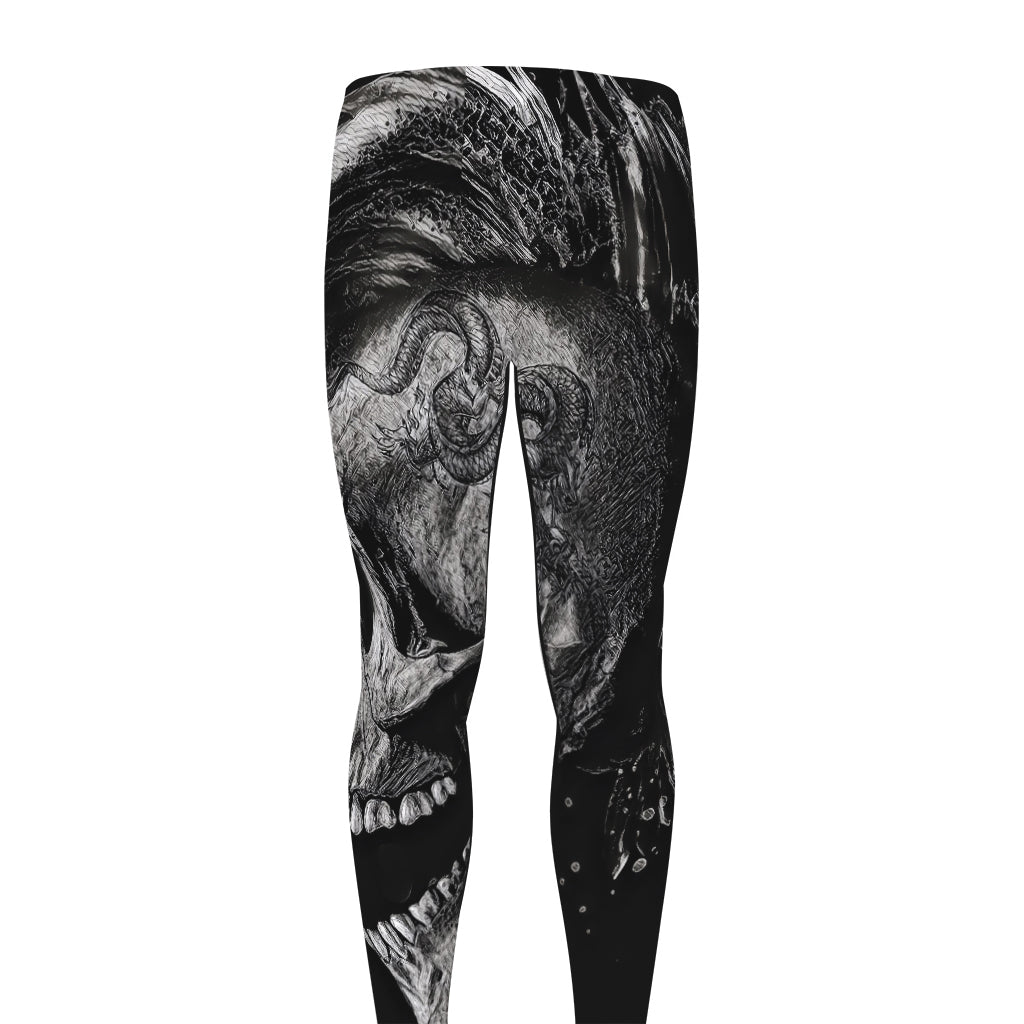 Monochrome Punk Skull Print Men's leggings