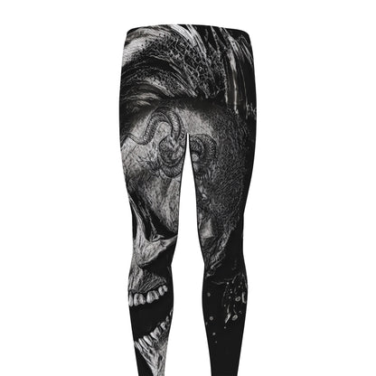 Monochrome Punk Skull Print Men's leggings