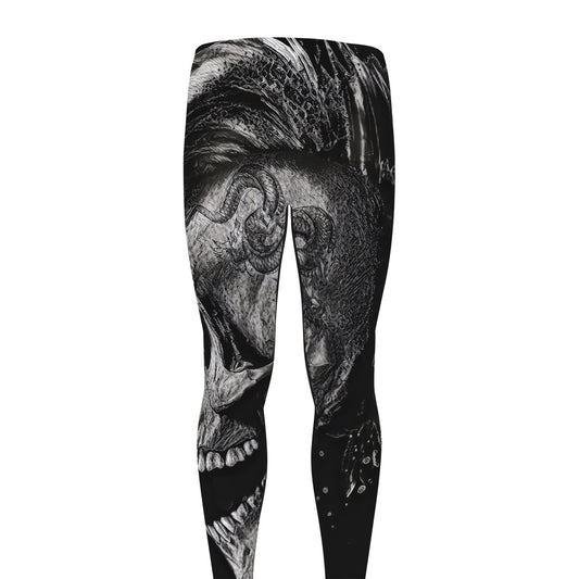 Monochrome Punk Skull Print Men's leggings