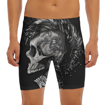 Monochrome Punk Skull Print Men's Long Boxer Briefs