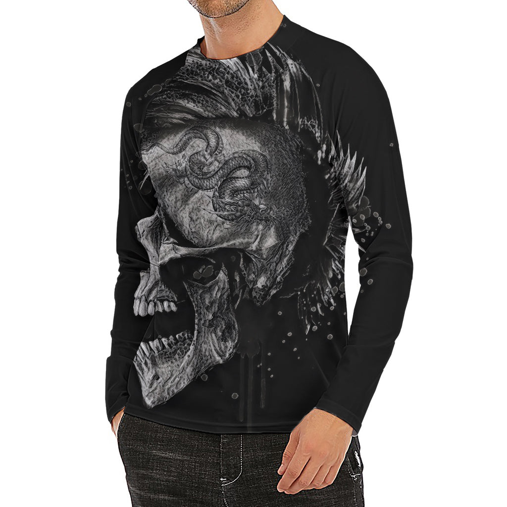 Monochrome Punk Skull Print Men's Long Sleeve Rash Guard