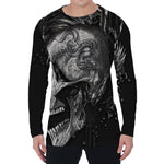 Monochrome Punk Skull Print Men's Long Sleeve T-Shirt