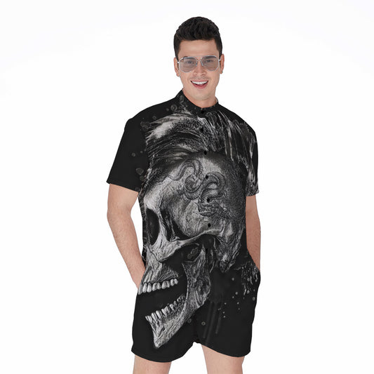 Monochrome Punk Skull Print Men's Rompers