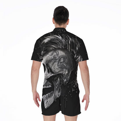 Monochrome Punk Skull Print Men's Rompers