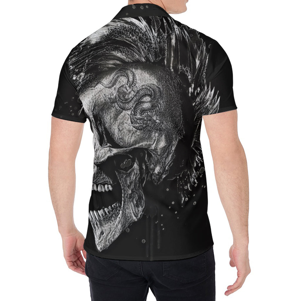 Monochrome Punk Skull Print Men's Shirt