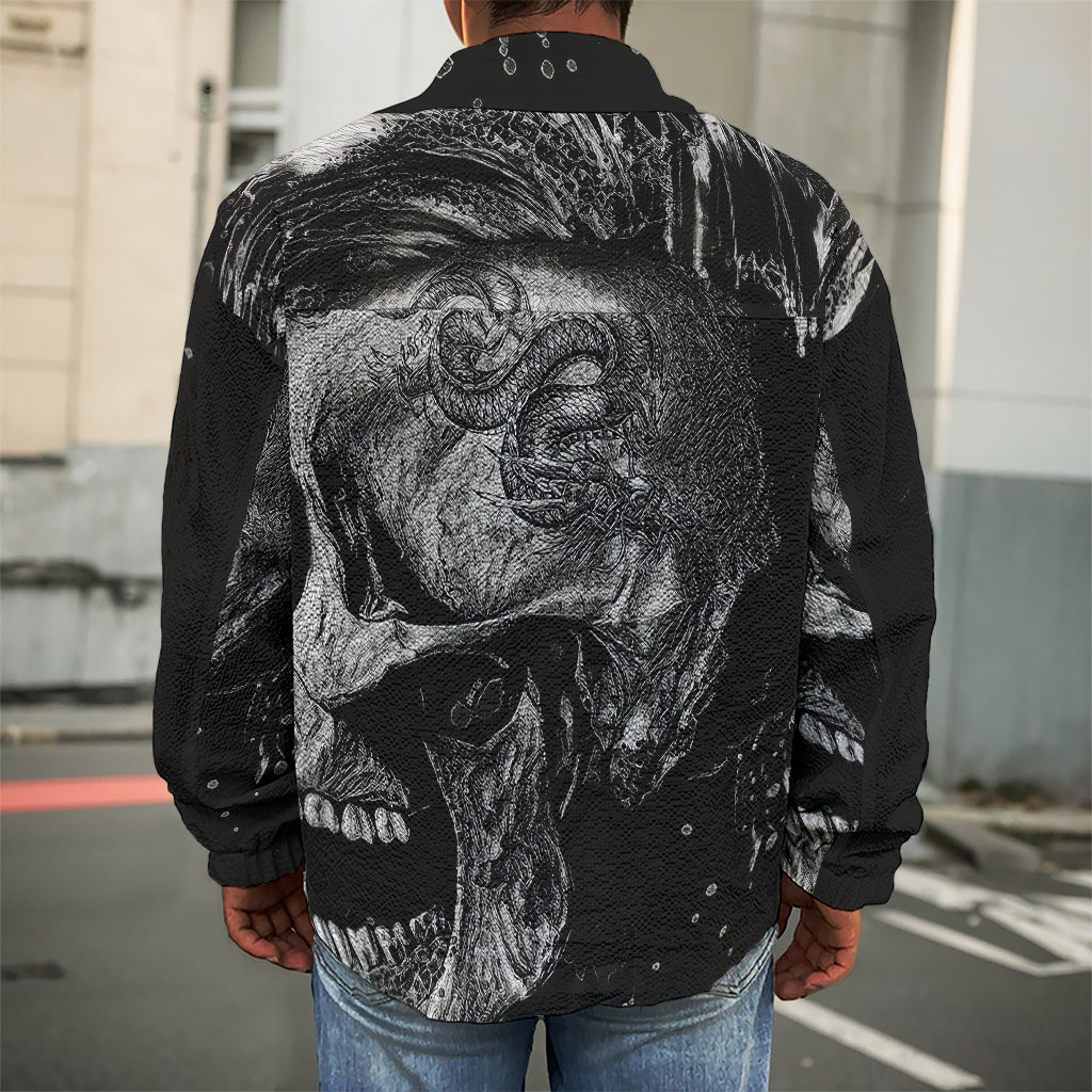 Monochrome Punk Skull Print Men's Shirt Jacket