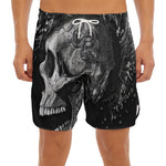 Monochrome Punk Skull Print Men's Split Running Shorts