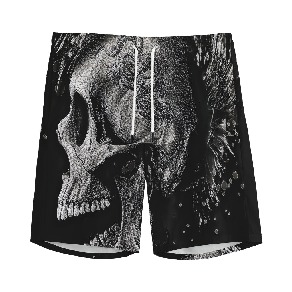 Monochrome Punk Skull Print Men's Sports Shorts
