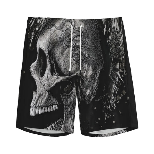Monochrome Punk Skull Print Men's Sports Shorts