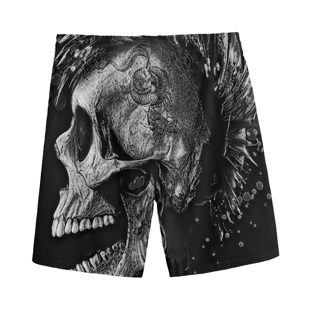 Monochrome Punk Skull Print Men's Sports Shorts