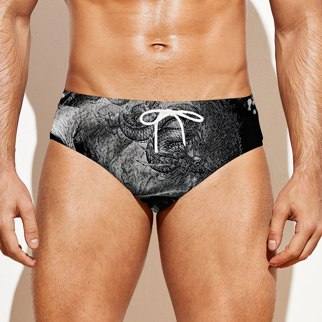 Monochrome Punk Skull Print Men's Swim Briefs