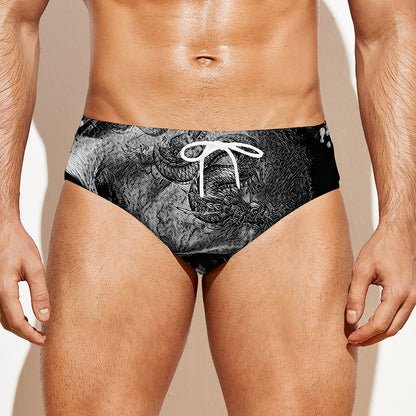 Monochrome Punk Skull Print Men's Swim Briefs