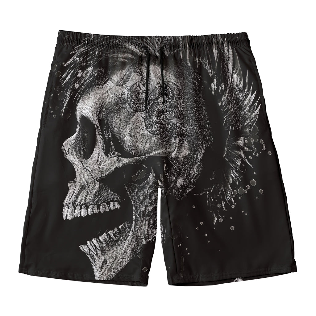 Monochrome Punk Skull Print Men's Swim Trunks