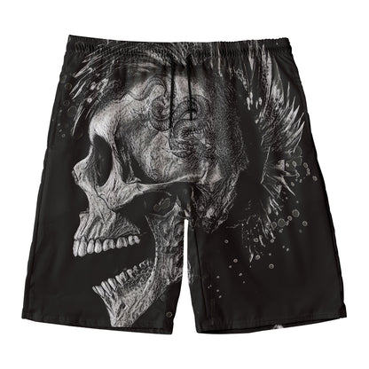 Monochrome Punk Skull Print Men's Swim Trunks