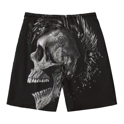 Monochrome Punk Skull Print Men's Swim Trunks