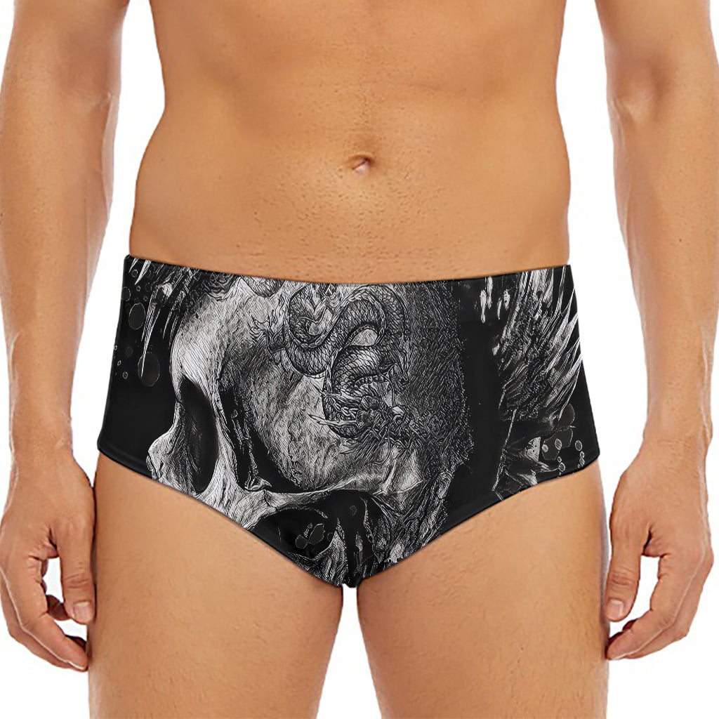 Monochrome Punk Skull Print Men's Triangle Swim Briefs