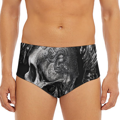 Monochrome Punk Skull Print Men's Triangle Swim Briefs