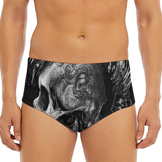Monochrome Punk Skull Print Men's Triangle Swim Briefs
