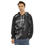 Monochrome Punk Skull Print Men's Velvet Pullover Hoodie