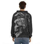 Monochrome Punk Skull Print Men's Velvet Pullover Hoodie