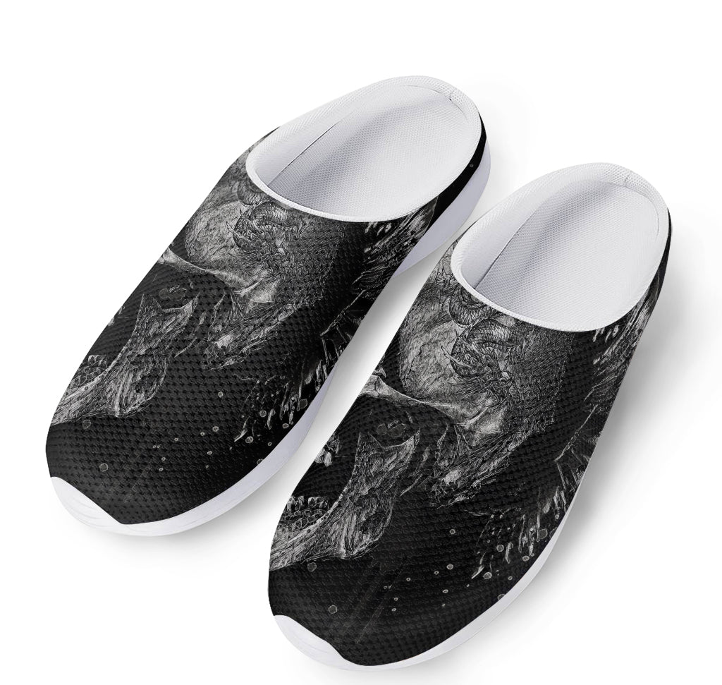 Monochrome Punk Skull Print Mesh Casual Shoes