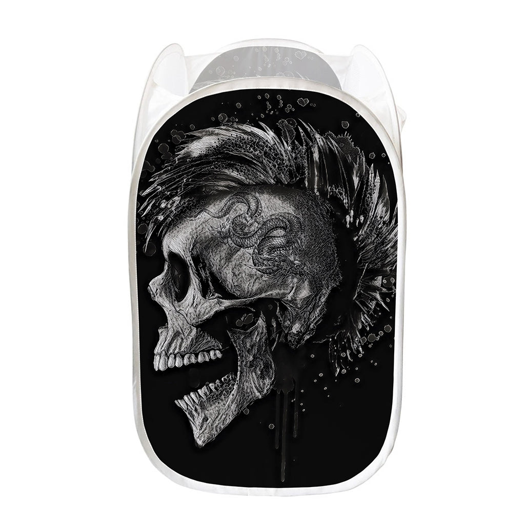 Monochrome Punk Skull Print Mesh Laundry Hamper