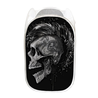 Monochrome Punk Skull Print Mesh Laundry Hamper
