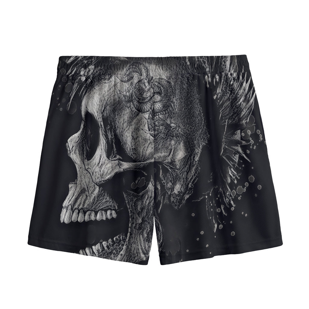 Monochrome Punk Skull Print Mesh Shorts