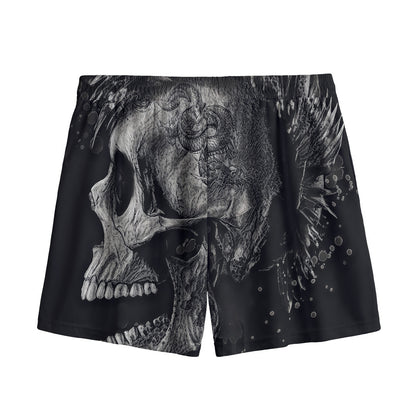 Monochrome Punk Skull Print Mesh Shorts