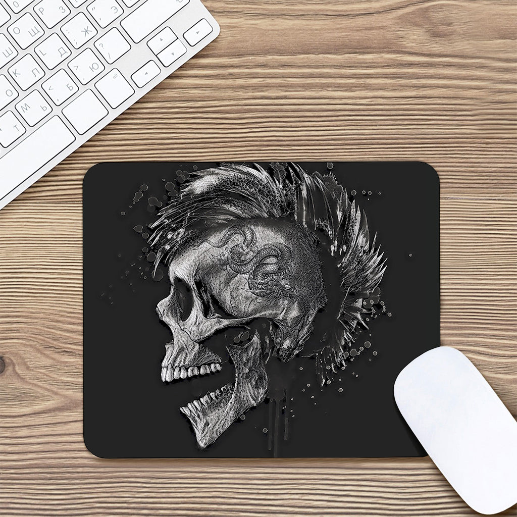 Monochrome Punk Skull Print Mouse Pad