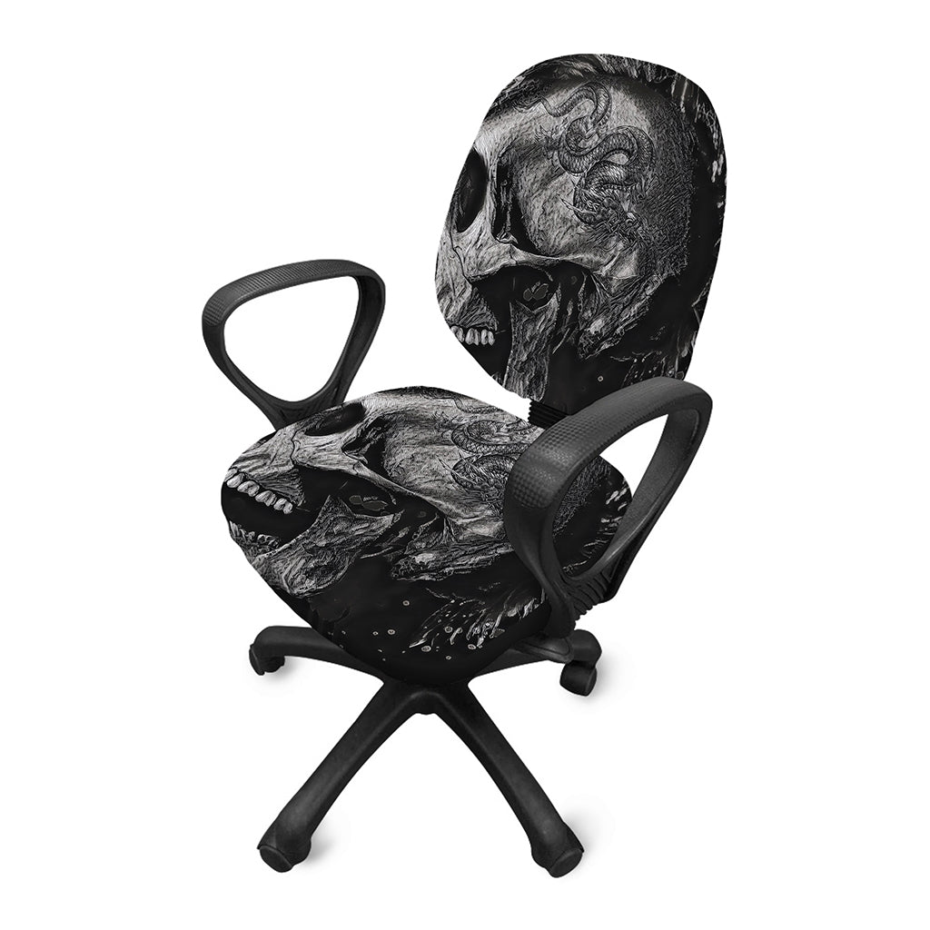 Monochrome Punk Skull Print Office Chair Cover