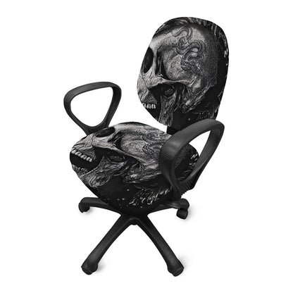 Monochrome Punk Skull Print Office Chair Cover