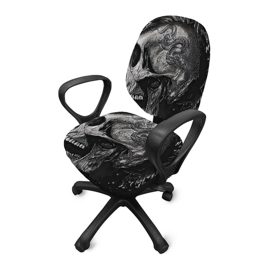 Monochrome Punk Skull Print Office Chair Cover