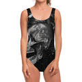 Monochrome Punk Skull Print One Piece Swimsuit