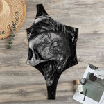 Monochrome Punk Skull Print One Shoulder Bodysuit