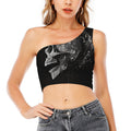 Monochrome Punk Skull Print One Shoulder Crop Top