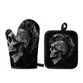 Monochrome Punk Skull Print Oven Mitt And Pot Holder Set