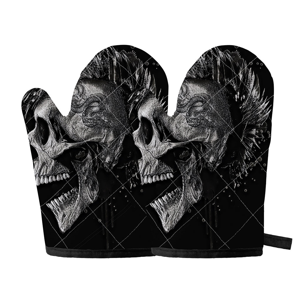 Monochrome Punk Skull Print Oven Mitts