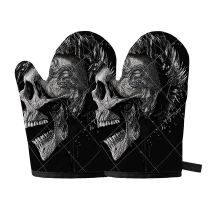 Monochrome Punk Skull Print Oven Mitts