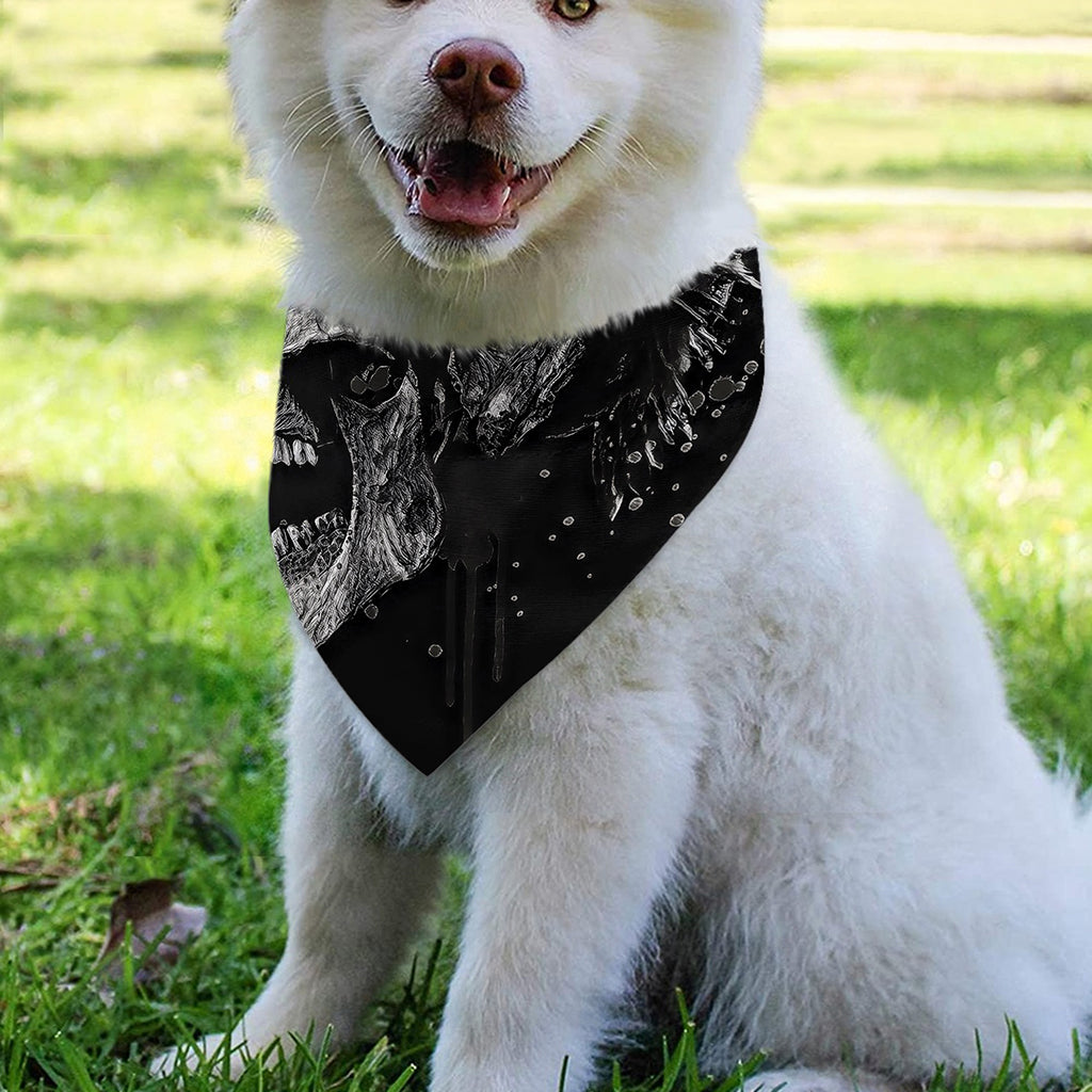 Monochrome Punk Skull Print Over The Collar Dog Bandana