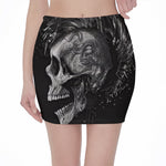 Monochrome Punk Skull Print Pencil Mini Skirt