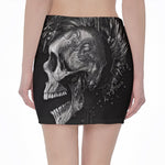 Monochrome Punk Skull Print Pencil Mini Skirt