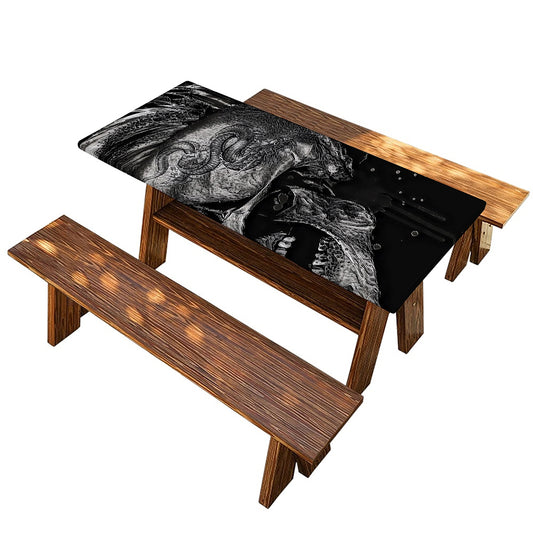 Monochrome Punk Skull Print Picnic Table Cover
