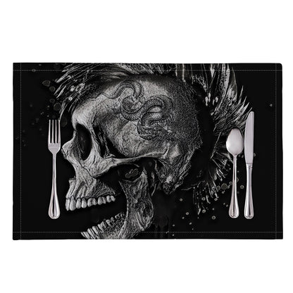 Monochrome Punk Skull Print Placemat