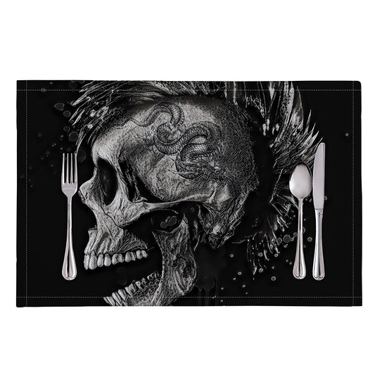 Monochrome Punk Skull Print Placemat