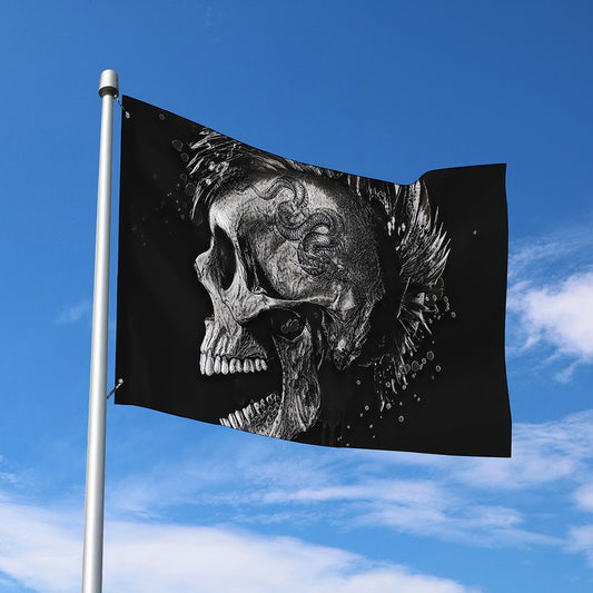 Monochrome Punk Skull Print Polyester Flag